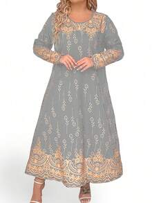 SHEIN Clasi 大尺碼女士印花休閒長裙 - 淺灰色 - 查看 4