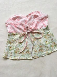 SHEIN Unity Áo quây màu in hoa mùa hè cho nữ - Hồng - Xem 4