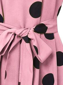 Women Polka Dot Printed Round Neck Flared Long Sleeves And Long-Length Simple And Elegant Arabian Dress