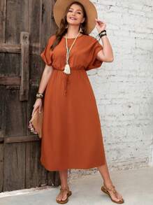 EMERY ROSE Vestido de verano de talla grande con tirantes y abertura - Óxido marrón - Ver 3