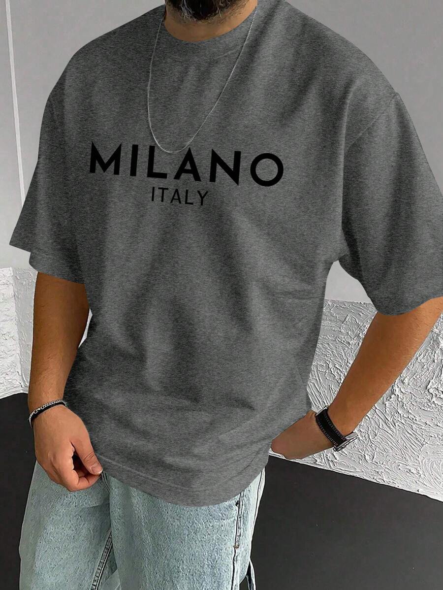 Men's Fashionable Crew Neck Casual Short Sleeve T-Shirt For Commuting - Grey - View 1