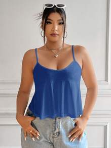 SHEIN EZwear 夏季大尺碼休閒寬鬆純色背心上衣 - 藍色 - 查看 3
