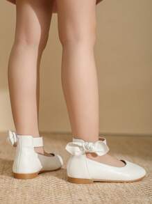 Zapatos blancos planos para niñas pequeñas y niños, zapatos para niños de otoño, tamaños grandes y pequeños, zapatos blancos de princesa - Blanco - Ver 4