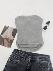 INAWLY 女士打褶細肩帶上衣 - 深灰色 - 查看 2