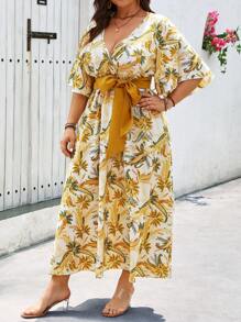 SHEIN Holidaya Plus Size Vacation Printed Long Flare Dress, Perfect For Summer Holiday - Multicolor - View 3