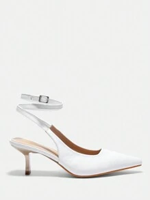 Zapatos de tacón alto blancos para mujer con dedo del pie puntiagudo, tacón delgado, correa y estilo informal, tacón adecuado para graduación, tacones para baile de promoción para zapatos de verano en - Blanco - Ver 2