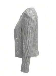 Chiquease 女式春季/秋季休閒亮片泡泡袖夾克 - 灰色 - 查看 4