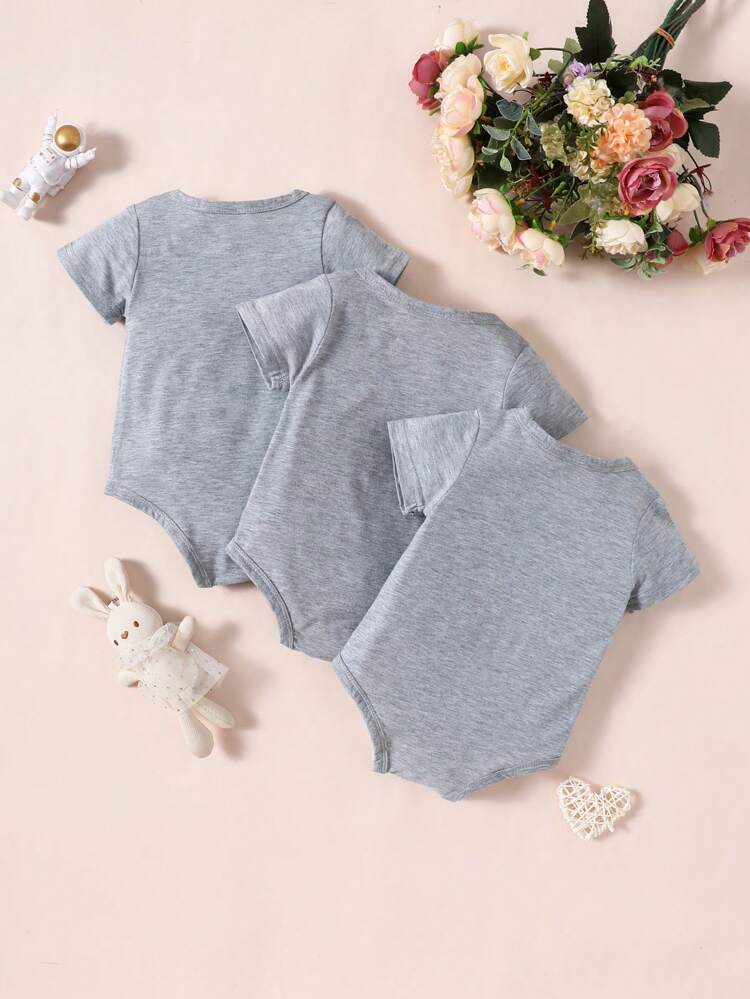 3pcs Baby Newborn Cute Letter Print Short Sleeve Bodysuit Set, Summer Party