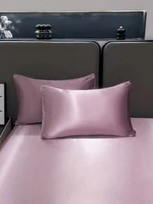 3pcs Solid Color Dusty Pink Satin Fitted Sheet Set Simulation Silk Fitted Sheet Set With 1pc Fitted Sheet+2pcs Pillow Case Without Filler, Modern Soft Bedding Set For Household Sheet Deep Pocket Up To 13.8 Inch Satin Pillowcase, Soft Breathable Wrinkle-Free Better For Sleep, Luxury Hotel Style, Gift For Mom Dad Friend Domitory Bedding Back School Bedding