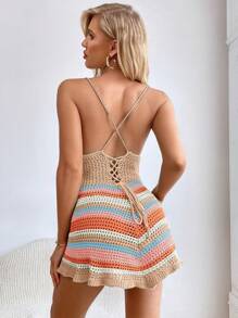 SHEIN Essnce 女士空心設計，夏季假日休閒遮陽衣 - 卡其色 - 查看 2