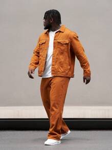 Manfinity Homme Plus Size Men Stylish Summer Denim Jacket Suit - Brown - View 8