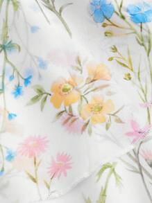 SHEIN MOD Romantic V-Neck Leaf & Flower Print Summer Holiday Dress With Open Shoulder, Multi-Layered And Asymmetrical Hem