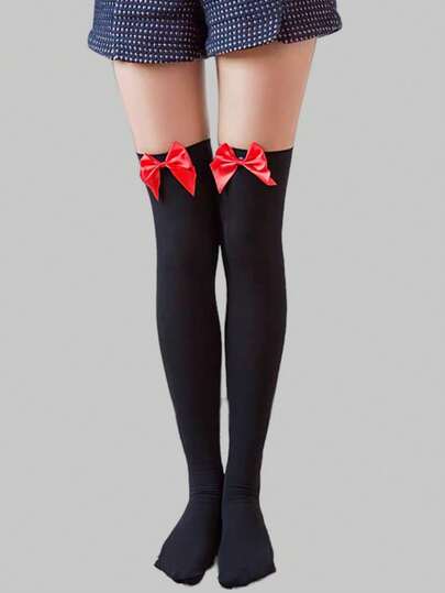 Kawaii 1 Pair Over-The-Knee Nylon Socks With Bow Detail Bow For All Seasons