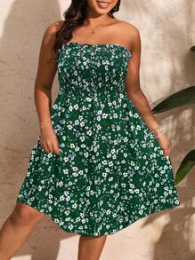 SHEIN Holidaya Plus Size Women Floral Print Strapless Dress - Multicolor - View 4