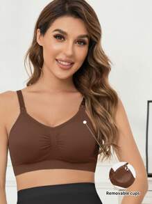 SHEIN Solid Color Maternity Breastfeeding Bra With Ruffles