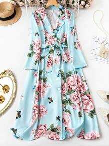 Celure Plus Size Floral Print Square Collar Double-Breasted Spring Casual Dress