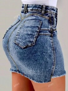 Sexy Women Denim Pencil Skirt With Slim-Fit And Bodycon Design