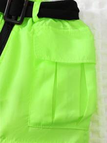 Baby Girl Solid Color Ruffle Strap Top And Waist Belted Shorts Set - Black - View 4