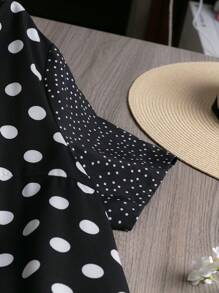 EMERY ROSE Plus Size Summer Polka Dot Printed Long Black Dress - Black - View 4