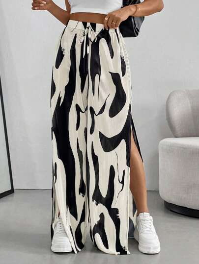 SHEIN Essnce Quần ống rộng xếp ly thời trang đường phố dành cho nữ