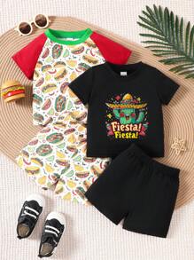 Baby Jungen lässig Kaktus & Essen Thema Kurzarm T-shirt & Shorts Outfits Set, Sommer