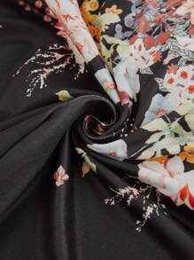 SHEIN LUNE Apretado leggings para mujeres con patrón de flores de moda - Negro - Ver 5