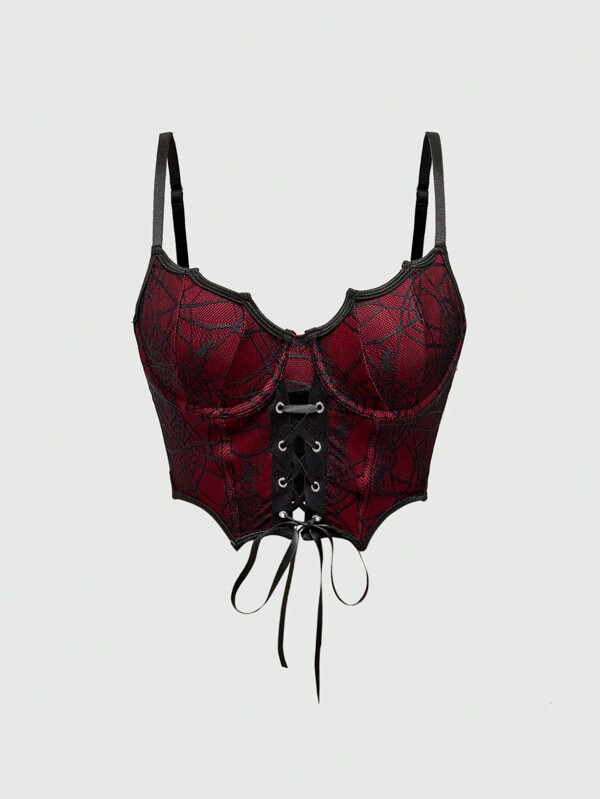 ROMWE Goth Top de corsé con bordes de ala de murciélago y soporte de aro para mujer en moda