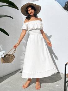 EURMUSE WOMEN'S WHITE LONG CUTE DRESS - White - View 1