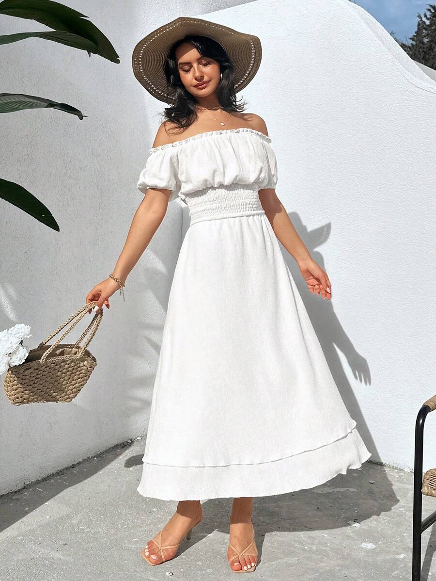 EURMUSE WOMEN'S WHITE LONG CUTE DRESS - White - View 1