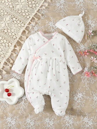 嬰兒女寶寶白色簡約長袖長连身衣居家服