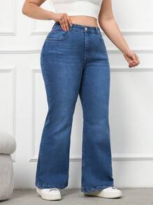 SHEIN Cottnline SKINNY FLARE HIGH WAIST PLUS JEAN - Medium Wash - View 1