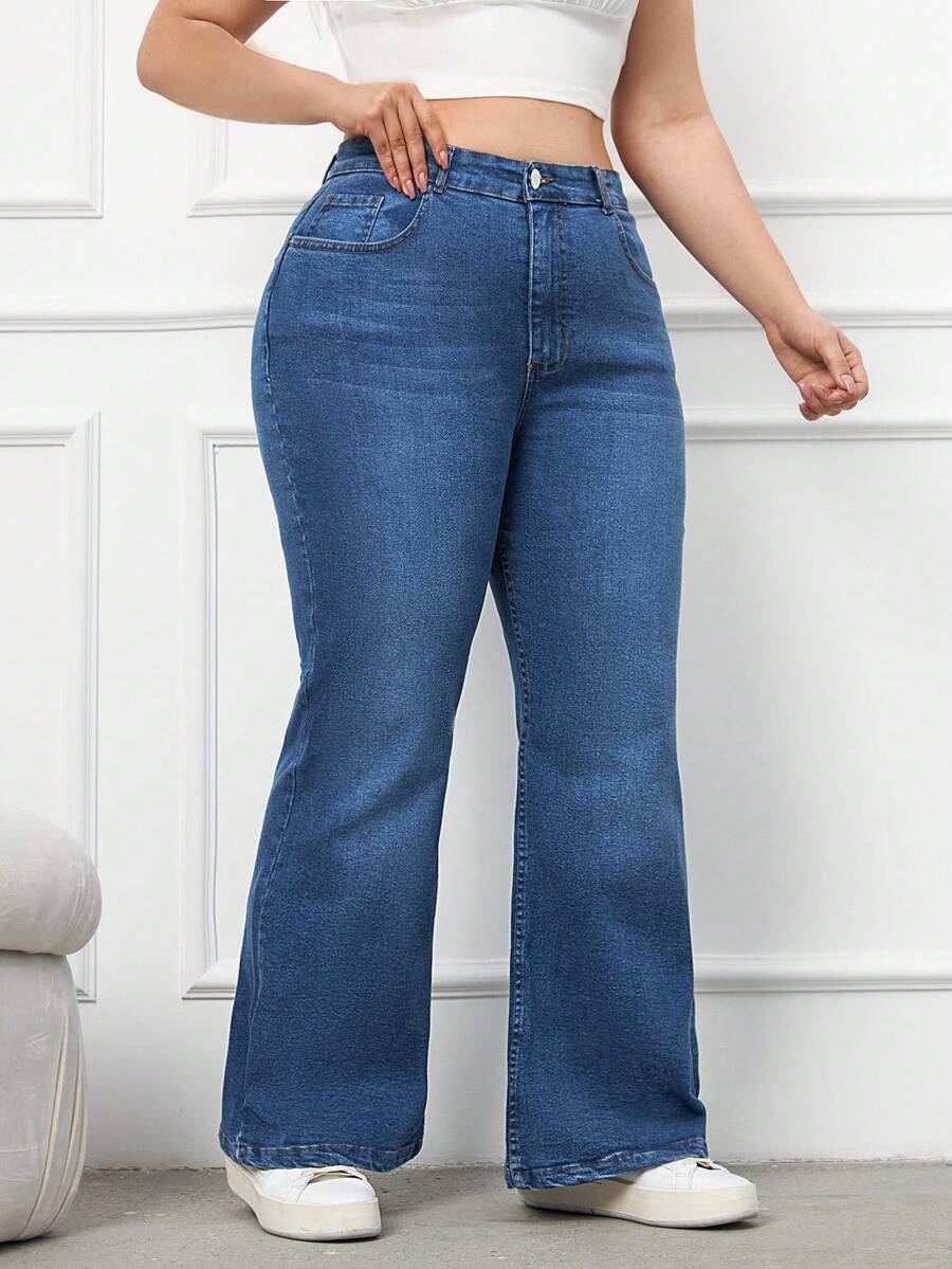 SHEIN Cottnline SKINNY FLARE HIGH WAIST PLUS JEAN - Medium Wash - View 1