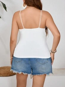 SHEIN Frenchy Kích thước lớn Mùa hè giản dị Vòng cổ Co giãn Áo ba lỗ Áo - trắng - Xem 4