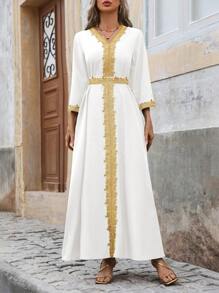 SHEIN Unity Vestido maxi de manga larga, elegante y con bloques de color para mujer, túnica modesta