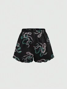 ROMWE Summer Gothic Sun Moon Star Snake Print Tank Top And Shorts Pajama Set - Black - View 5