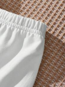 SHEIN Conjunto de camiseta de manga corta con patrón de letras tejidas deportivas y casuales para bebé niño / niña con pantalones cortos de cintura elástica - Blanco - Ver 4
