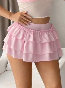 Sweetina Y2k Summer Spring Outfits Cute Low-Waist Ultra-Short Cake-Layered Pink Skirt With Big Bow Tie