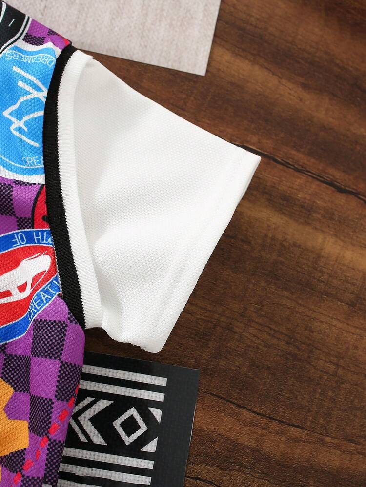 Toddler Boys' Comfortable And Casual Colorful Short Sleeved 2 In 1 T-Shirt And Shorts With Printed Pattern