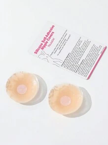 女性花邊蕾絲硅膠防凸點乳墊（1對） - 杏色 - 查看 8