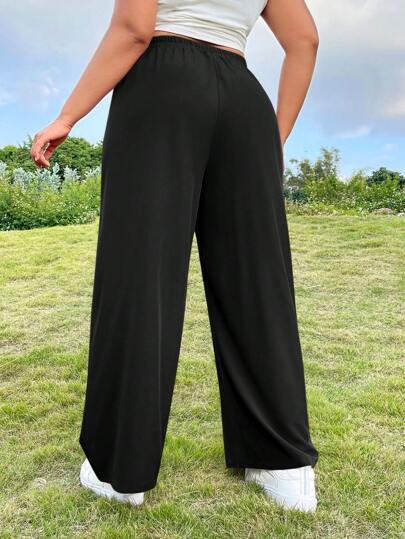 SHEIN EZwear بنطلون نسائي كبير الحجم ذو خصر مرن من النسيج المنسوج، أسلوب مرتاح للعطلات