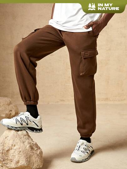 In My Nature Hombres Pantalones deportivos con bolsillo con solapa de cintura con cordón exterior