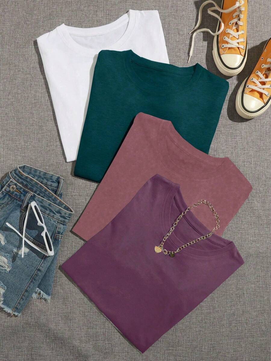 SHEIN Unity 4 cái/bộ Màu thuần Vòng cổ Cơ bản Giản dị - Nhiều màu - Xem 1