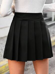SHEIN High Waist Pleated Skirt Belt Skirt Black Skirt Mini Cute Skirts For Women Women Skorts Black Skirts - Black - View 2