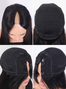 Straight V Part Wig 150 Density Natural Black Color No Leave Out Full Machine Made Human Hair - SNatural - View 4