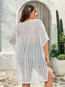 Dreamara Plus Size WYWH Women White Knitted Pullover Sweater For Vacation Summer - White - View 2