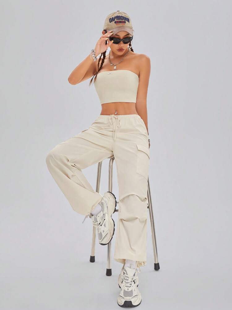 Cropped Strapless Top And Utility Pants Set
