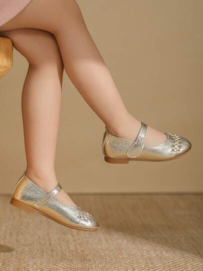 Girls' Gold Flat Ballet Flats, Girls' Princess Doll Shoes, Children Shoes