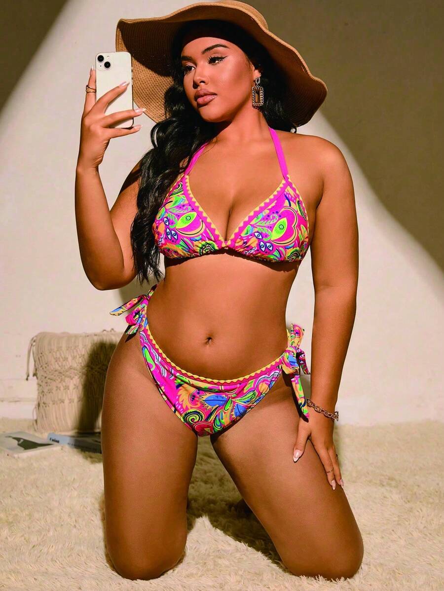 Slaydiva Badebekleidungsset mit zufälligem Muster für Große Größen im Urlaub am Strand - Verschiedenfarbig - Übersicht 1