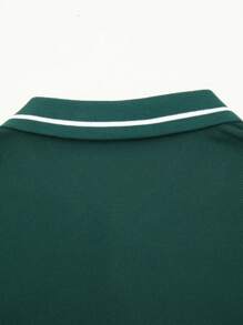 Manfinity Homme Men Summer Casual Colorblock Short Sleeve Polo Shirt, Green Polo Shirt Men, Men Green Shirts - Dark Green - View 5