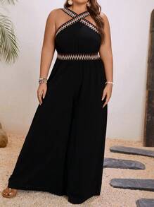 SHEIN Tall CURVE Plus Size Crisscross Front Strap Jumpsuit